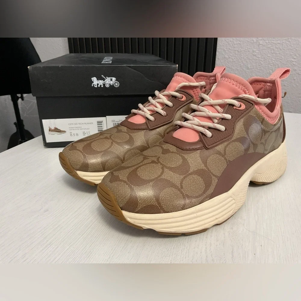 Coach Women's Tan and Pink Sneakers